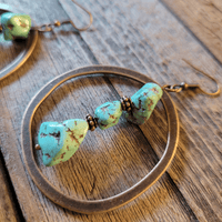 Copper Hoop Earrings with Blue Turquoise and Copper - Ranch Junkie Mercantile LLC 