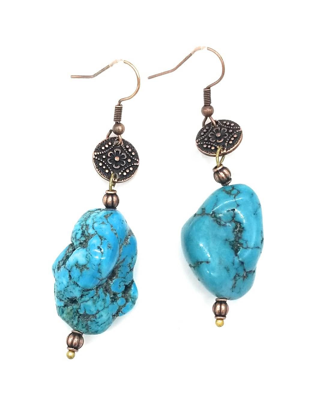 Turquoise Chunk Earring w/ Copper Connector - Ranch Junkie Mercantile LLC