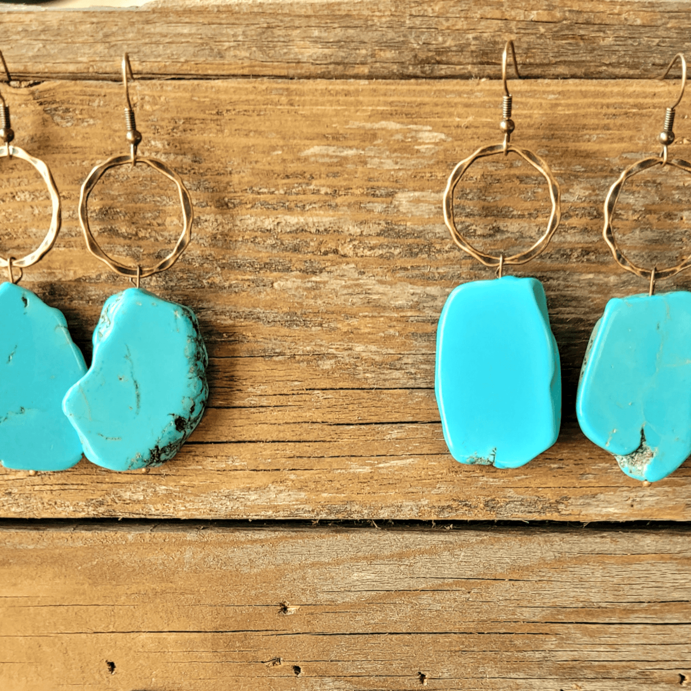 Bundle Deal-Blue Turquoise Slab Necklace + Blue Turquoise Slab Earrings + Leather Cuff - Ranch Junkie Mercantile LLC