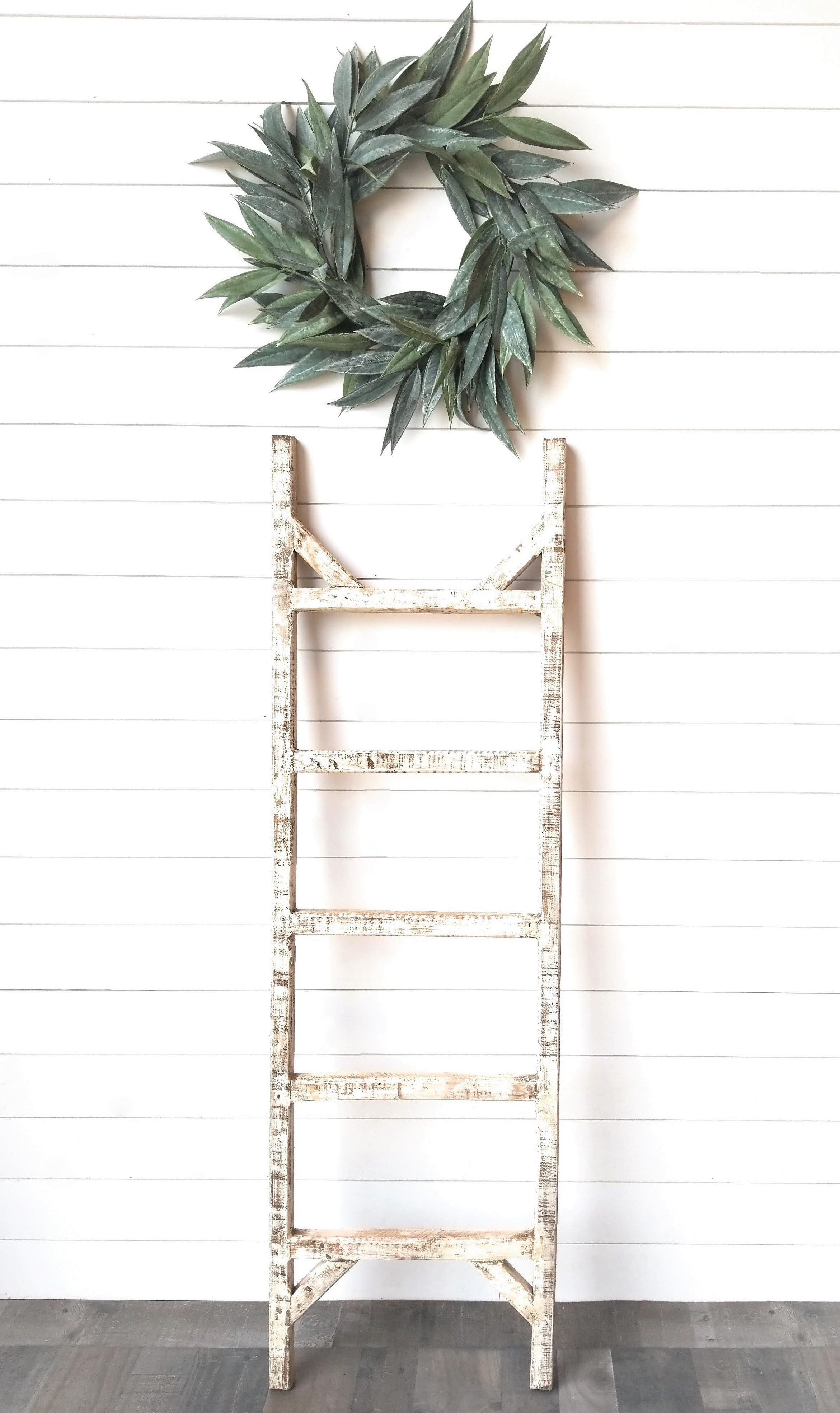 Rustic White Farmhouse Blanket Ladder or Foot 100% Wood