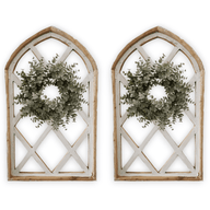 Farmhouse Wooden Wall Window Arch Wood Window - Lattice Gardens Antique White wall windowsRanch Junkie