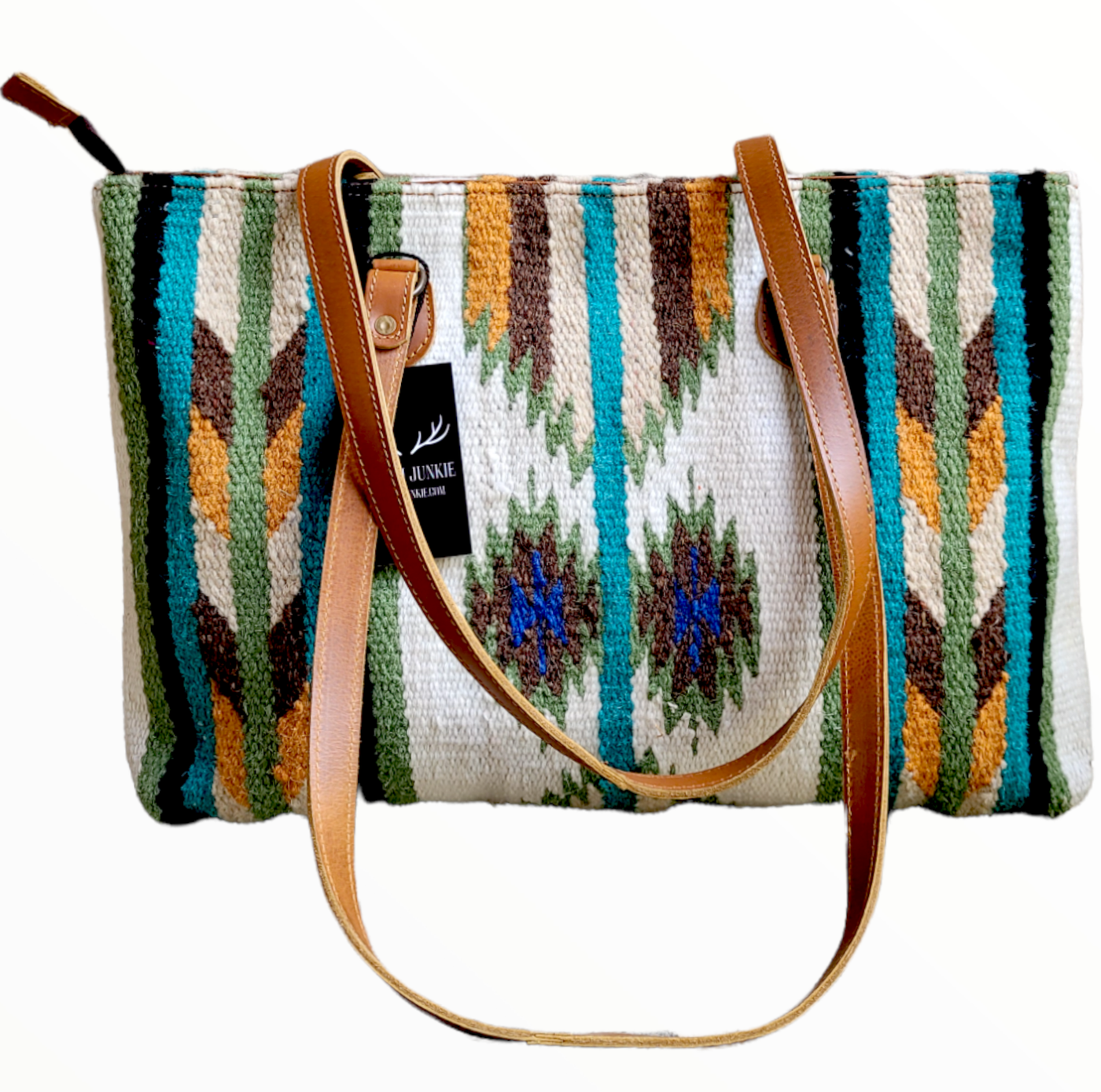 Bundle Deal - The Aspen Southwestern Leather Aztec Weekender Duffel Bag + Large Handwoven Wool Boho Tote - Ranch Junkie Mercantile LLC