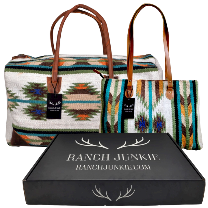Bundle Deal-Aspen Wool Southwestern Boho Aztec Large Weekender Duffel Bag + Aspen Large Handwoven Wool Boho Tote - Ranch Junkie Mercantile LLC