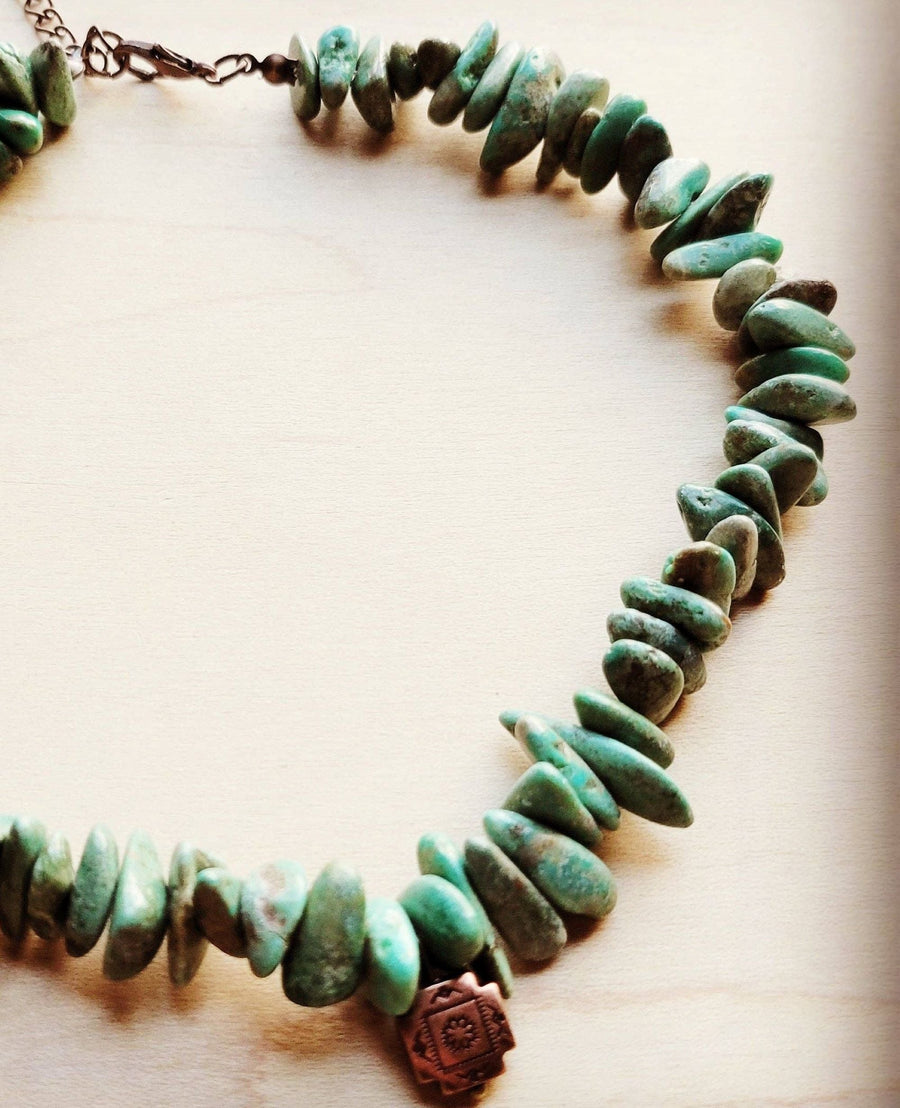 Natural Green Turquoise Necklace w/ Copper Cross Pendant - Ranch Junkie Mercantile LLC