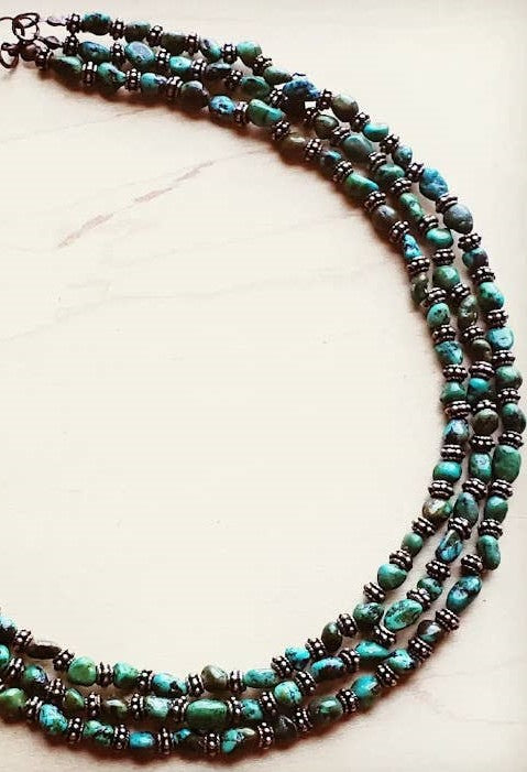 Triple Strand Natural Turquoise Copper Collar Necklace - Ranch Junkie Mercantile LLC
