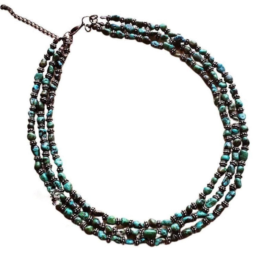 Triple Strand Natural Turquoise Copper Collar Necklace - Ranch Junkie Mercantile LLC