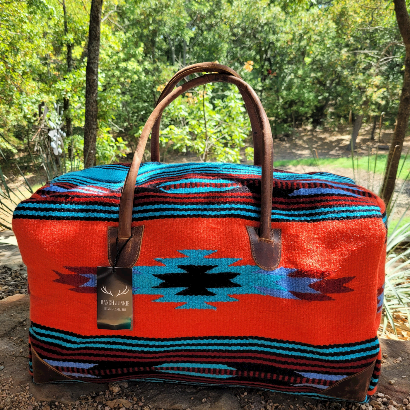 Sedona Southwestern Boho Aztec Large Weekender Duffel Bag Handwoven 100% Leather Handles - Ranch Junkie Mercantile LLC