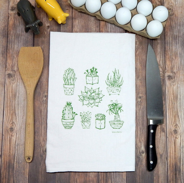 Succulents Hand Printed Flour Sack Tea Towel - Ranch Junkie Mercantile LLC
