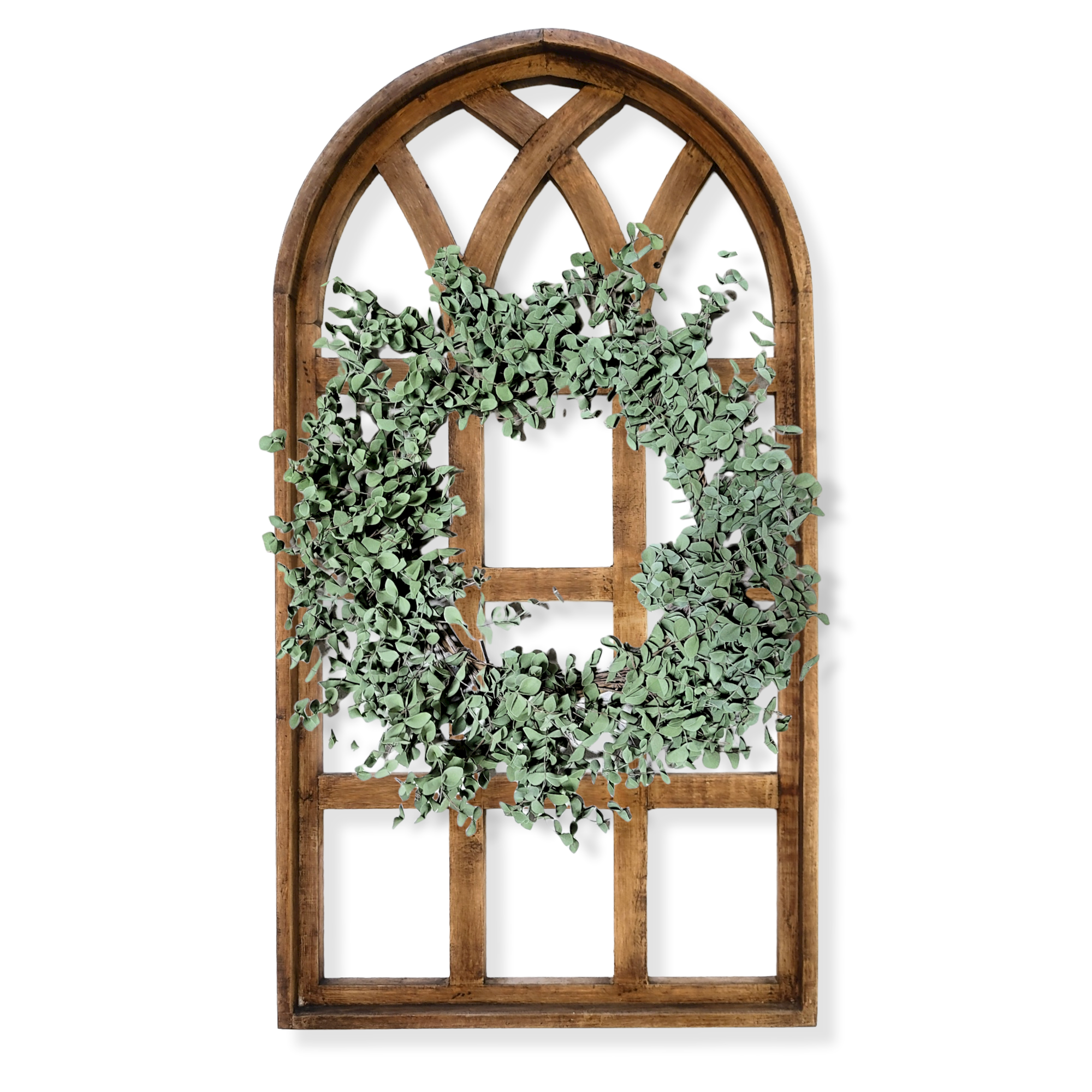 44 Inch Wall Wood Window Arch -Large Cathedral Window Frame-Sunset Grove Cathedral - Ranch Junkie Mercantile LLC 