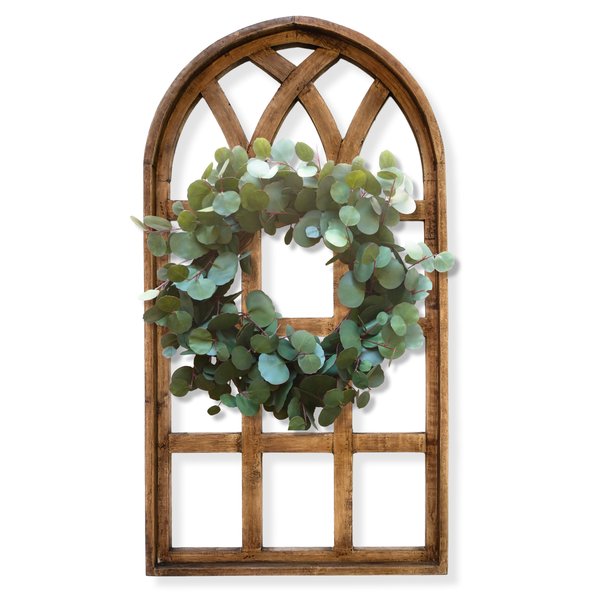 44 Inch Wall Wood Window Arch -Large Cathedral Window Frame-Sunset Grove Cathedral - Ranch Junkie Mercantile LLC 