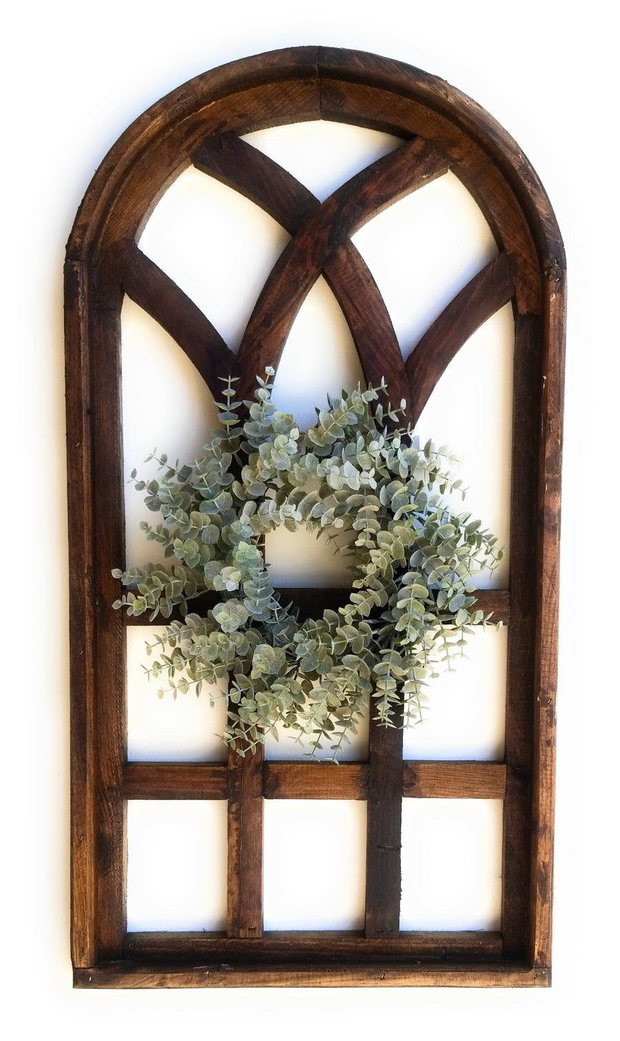 32 Inch Wood Wall Window Arch -Medium Wood Cathedral Window- Medium Sunset Grove- Two Colors Available - Ranch Junkie Mercantile LLC