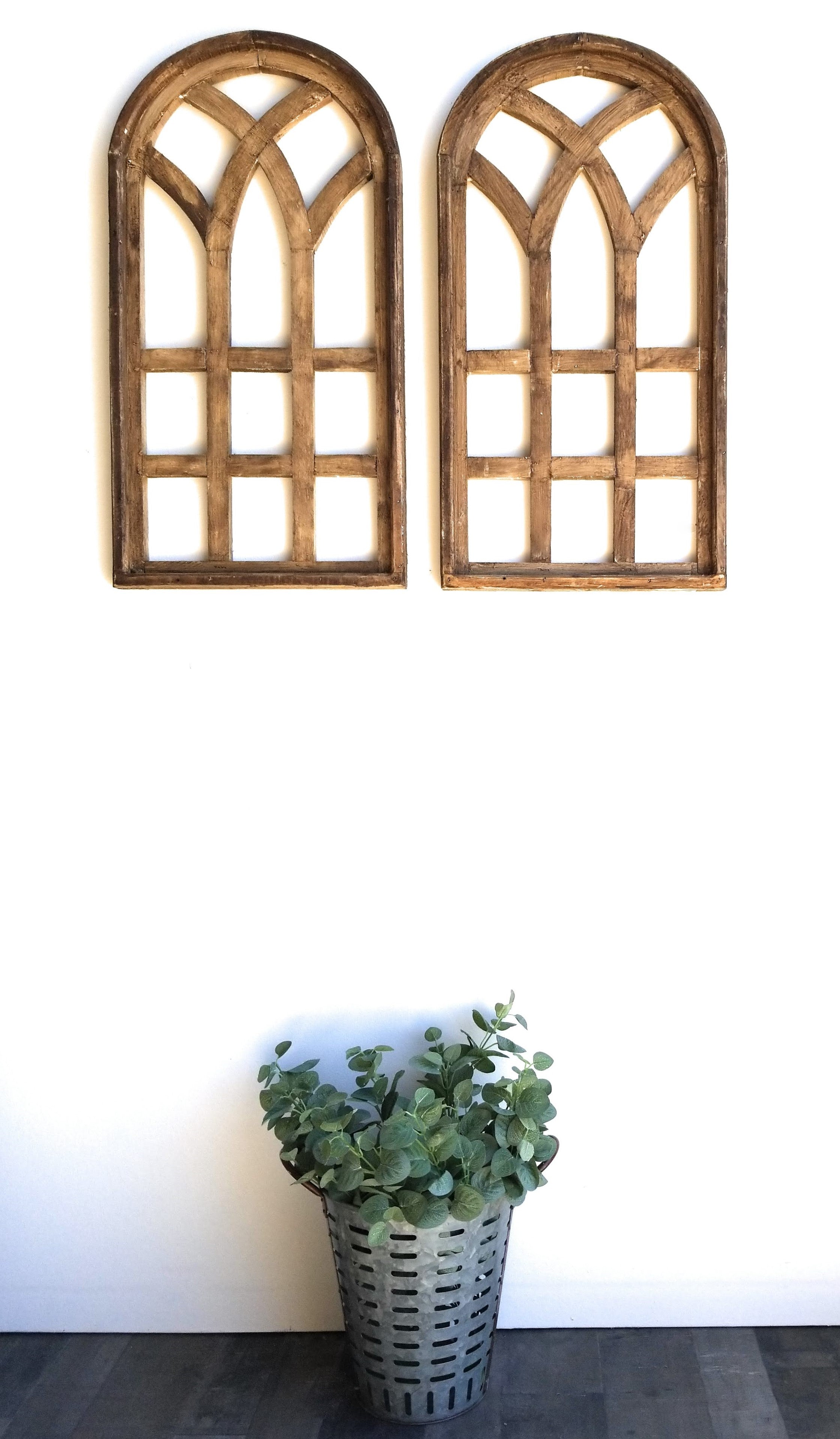 32 Inch Wood Wall Window Arch -Medium Wood Cathedral Window- Medium Sunset Grove- Two Colors Available - Ranch Junkie Mercantile LLC