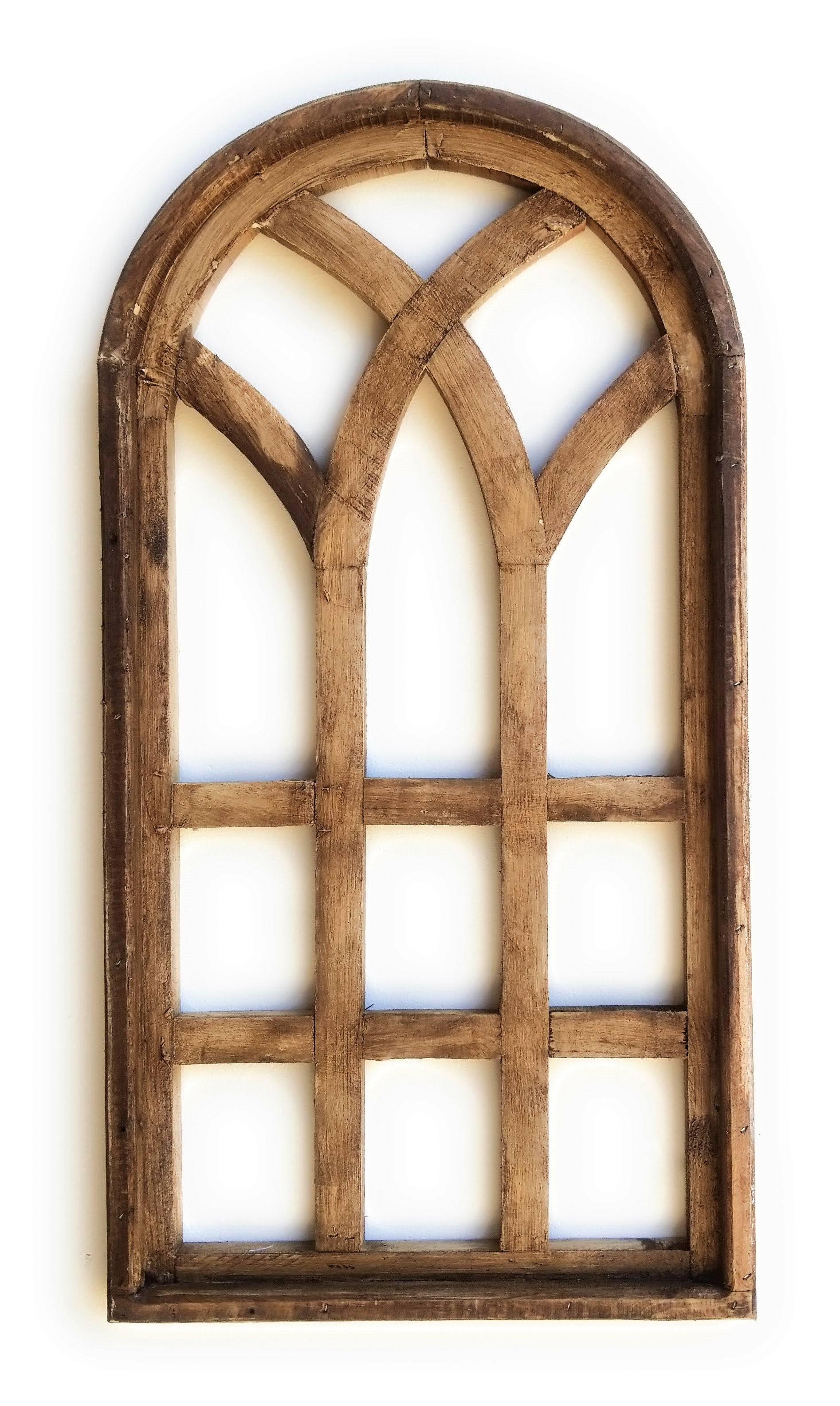 32 Inch Wood Wall Window Arch -Medium Wood Cathedral Window- Medium Sunset Grove- Two Colors Available - Ranch Junkie Mercantile LLC