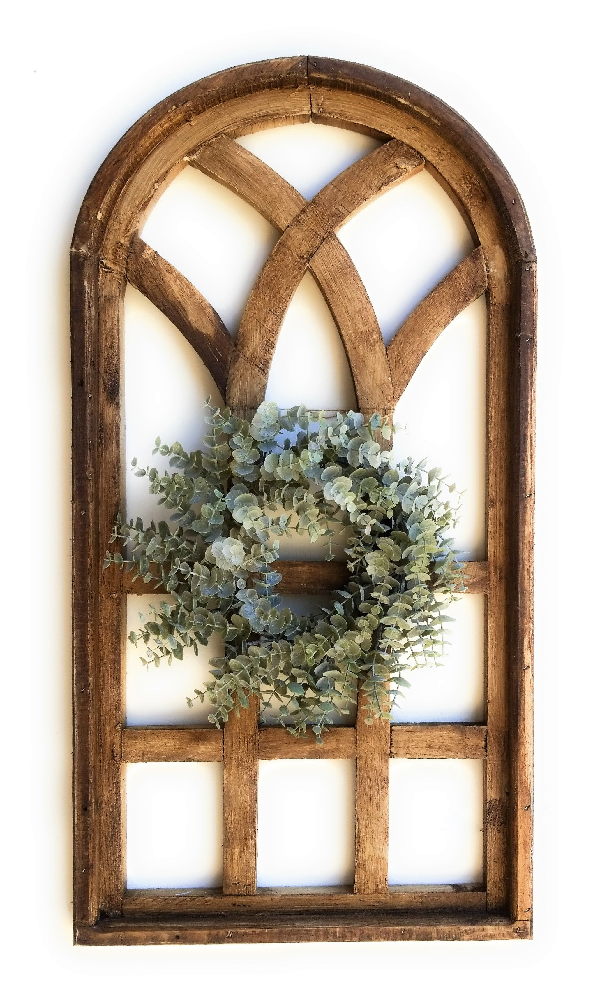 32 Inch Wood Wall Window Arch -Medium Wood Cathedral Window- Medium Sunset Grove- Two Colors Available - Ranch Junkie Mercantile LLC