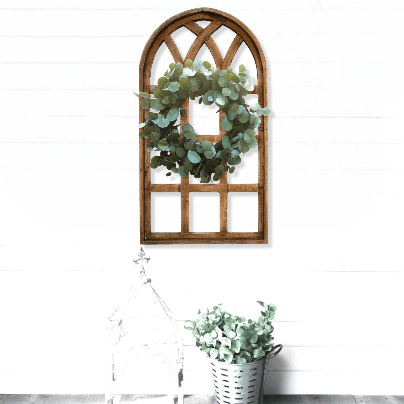 44 Inch Wall Wood Window Arch -Large Cathedral Window Frame-Sunset Grove Cathedral - Ranch Junkie Mercantile LLC