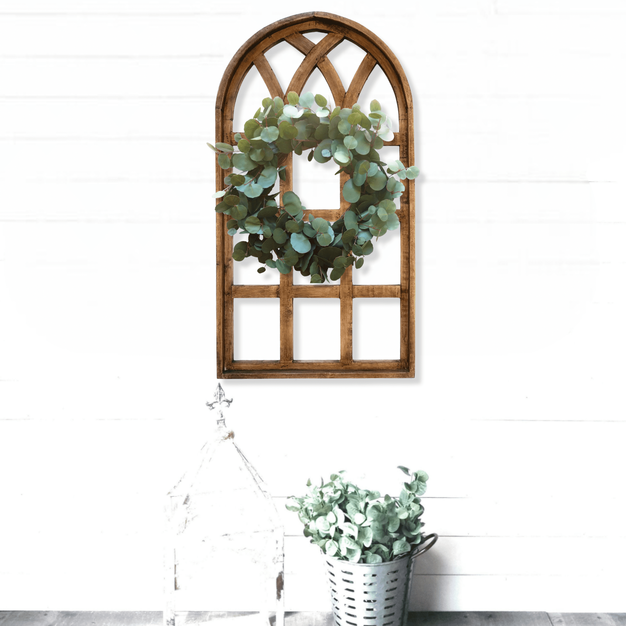 44 Inch Wall Wood Window Arch -Large Cathedral Window Frame-Sunset Grove Cathedral - Ranch Junkie Mercantile LLC 