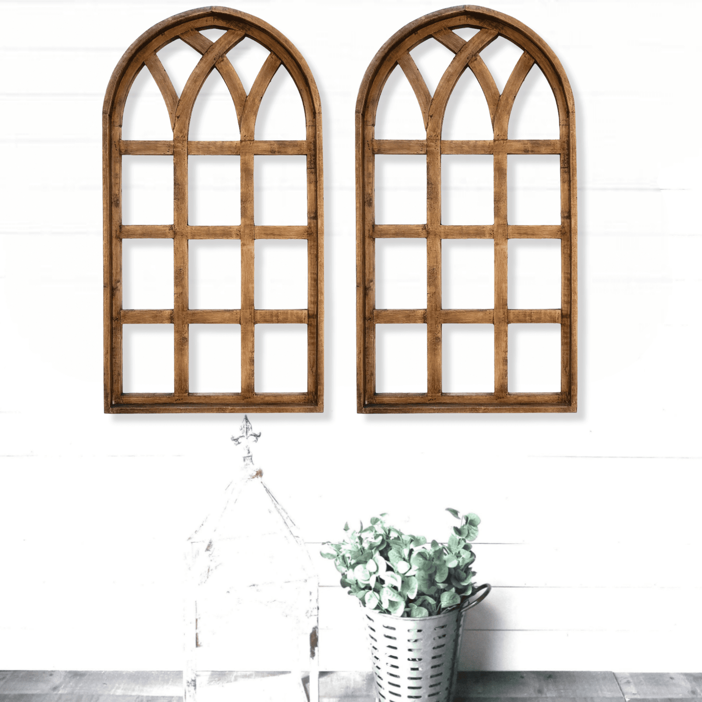 44 Inch Wall Wood Window Arch -Large Cathedral Window Frame-Sunset Grove Cathedral - Ranch Junkie Mercantile LLC 