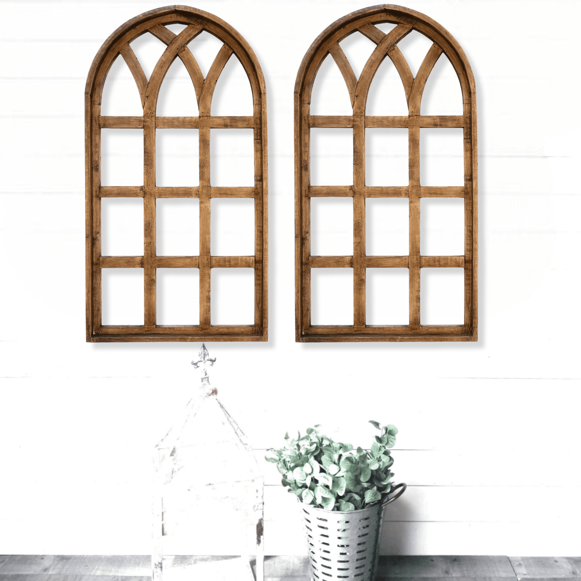 44 Inch Wall Wood Window Arch -Large Cathedral Window Frame-Sunset Grove Cathedral - Ranch Junkie Mercantile LLC 
