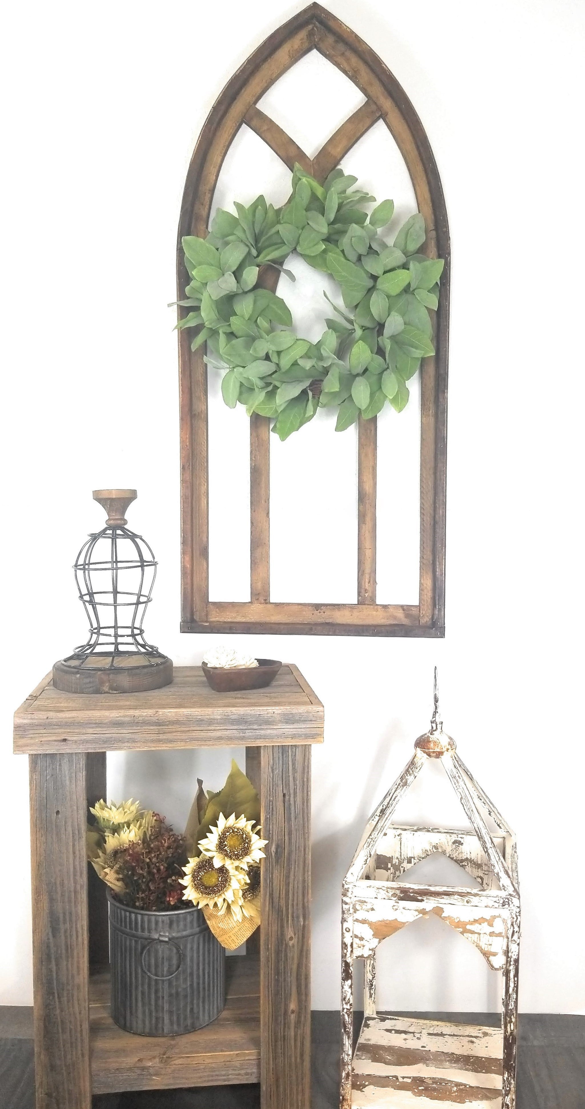 48" X 21" Farmhouse Wood Cathedral Window Arch Two Color Options- The Farmhouse Cathedral Window - Ranch Junkie Mercantile LLC 