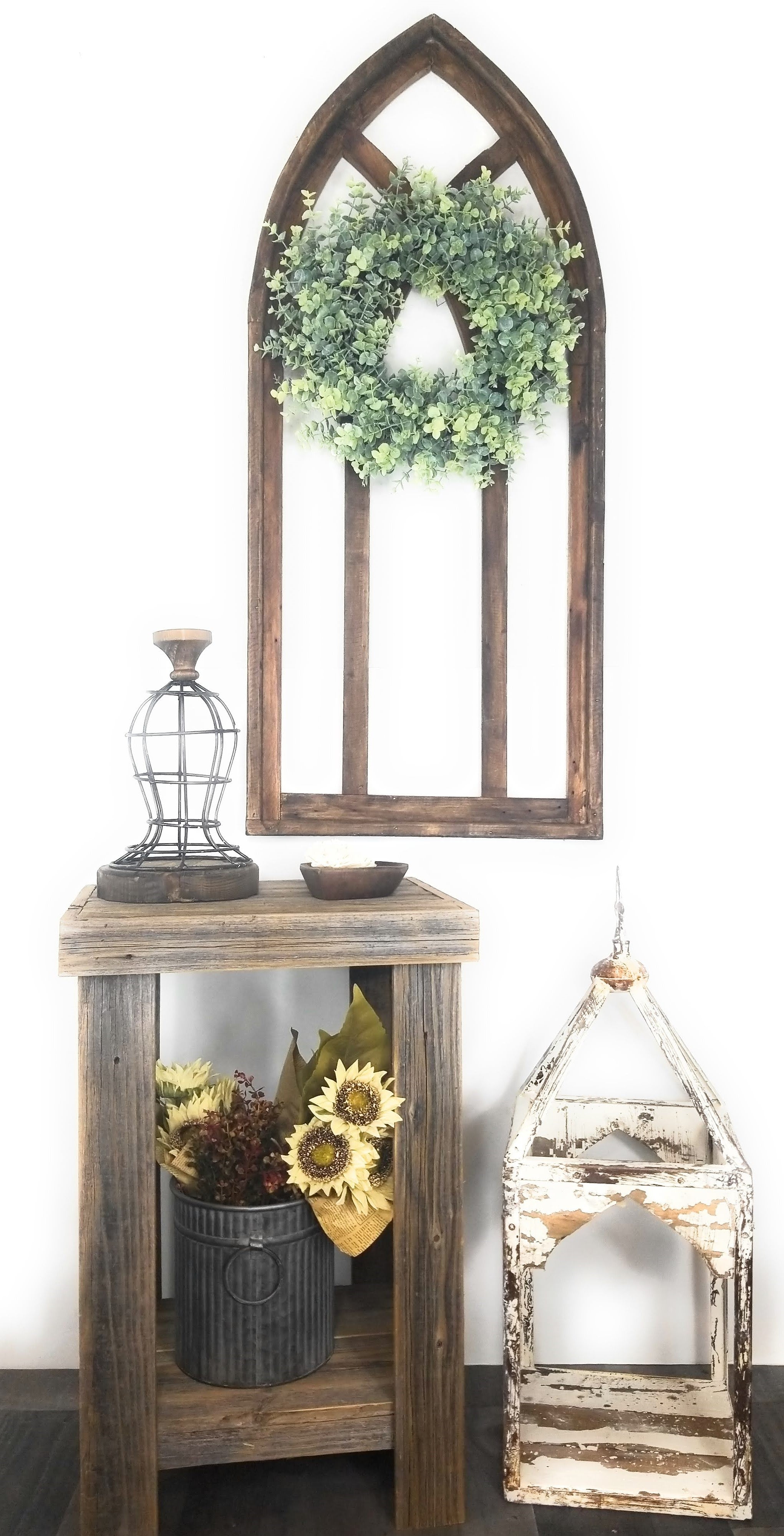 48" X 21" Farmhouse Wood Cathedral Window Arch Two Color Options- The Farmhouse Cathedral Window - Ranch Junkie Mercantile LLC 