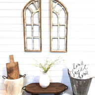 36" Farmhouse Wooden Wall Windows Set of 2-Wood Window Cathedrals- Chariot Gardens Rustic White - Ranch Junkie Mercantile LLC