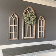 Rustic White Set of 3 Farmhouse Wooden Cathedral Window Arches- The Farmhouse Cathedral Collection Rustic White + Wreaths - Ranch Junkie Mercantile LLC