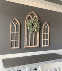 Rustic White Set of 3 Farmhouse Wooden Cathedral Window Arches- The Farmhouse Cathedral Collection Rustic White + Wreaths - Ranch Junkie Mercantile LLC 