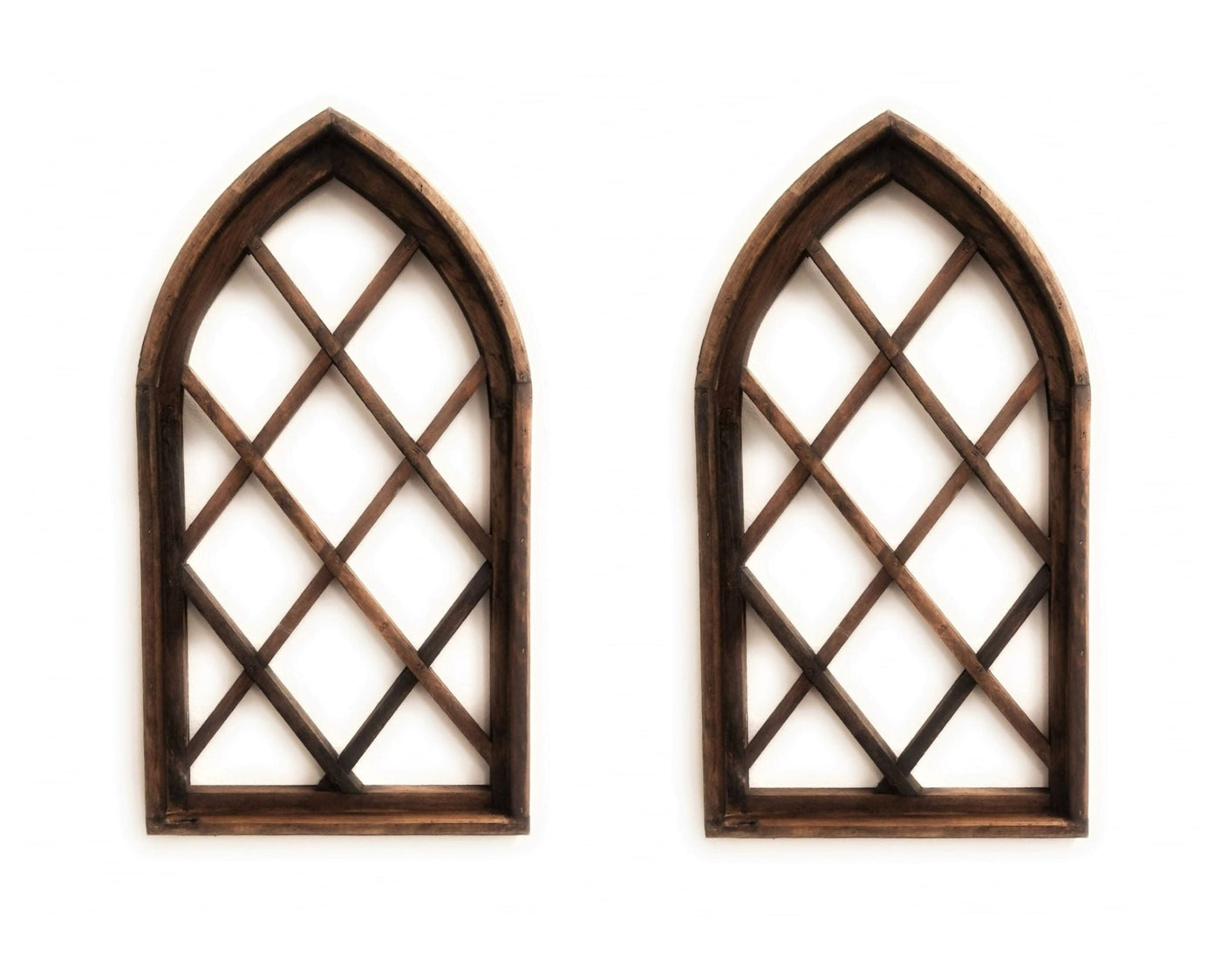 Farmhouse Wooden Wall Window Arch Wood Window - Lattice Gardens Cathedral Farmhouse Brown - Ranch Junkie Mercantile LLC