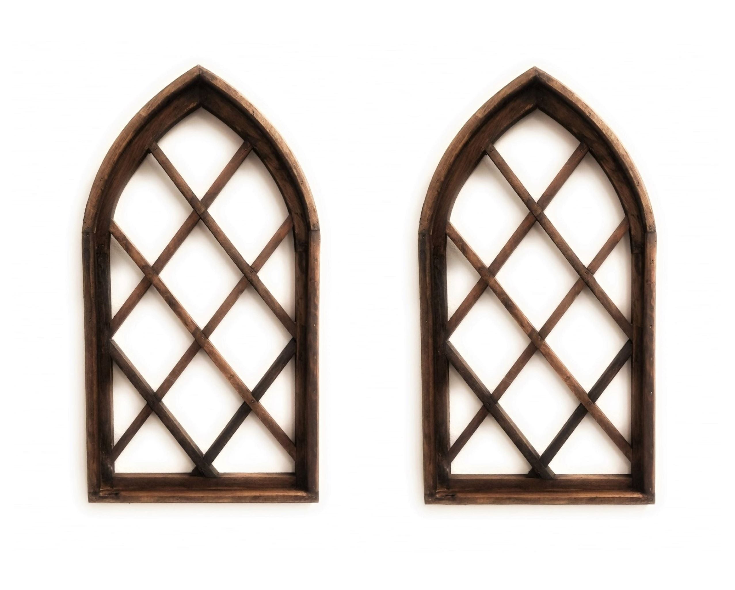 Farmhouse Wooden Wall Window Arch Wood Window - Lattice Gardens Cathedral Farmhouse Brown - Ranch Junkie Mercantile LLC