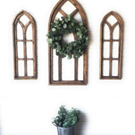 Set of 3 Farmhouse Wooden Cathedral Window Arches- The Rustic Ash Farmhouse Cathedral Collection + Wreath - Ranch Junkie Mercantile LLC