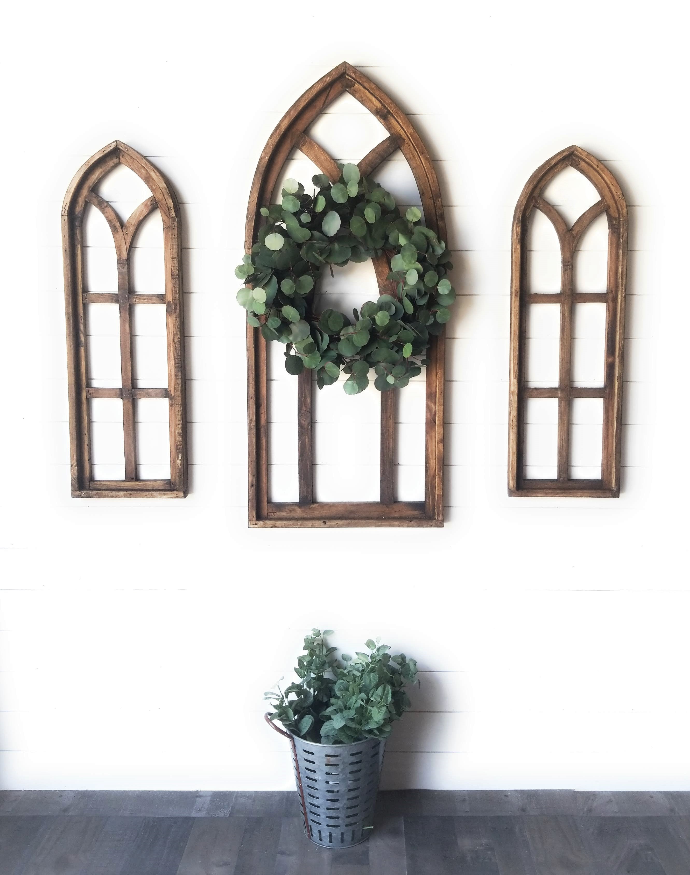 Set of 3 Farmhouse Wooden Cathedral Window Arches- The Rustic Ash Farmhouse Cathedral Collection + Wreath - Ranch Junkie Mercantile LLC