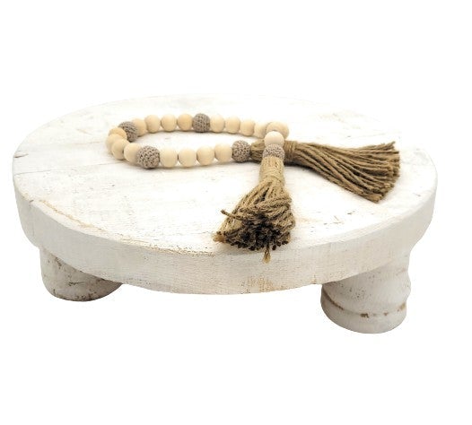 Large Wood Rustic White Riser - Handcrafted From 100% Wood + Decorative Wood Beads - Ranch Junkie Mercantile LLC
