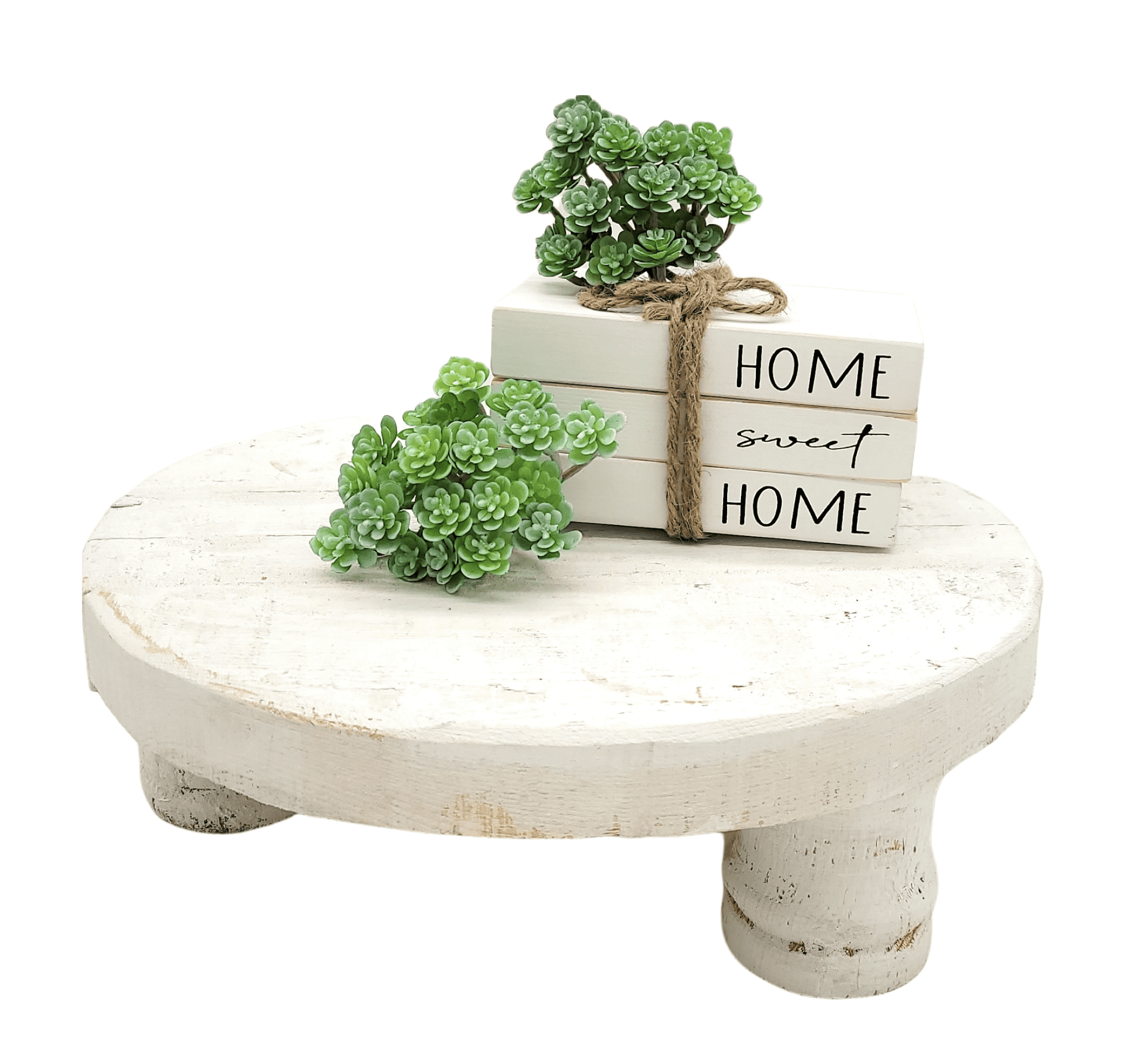 Large Wood Rustic White Riser - Handcrafted From 100% Wood + Decorative Wood Beads - Ranch Junkie Mercantile LLC