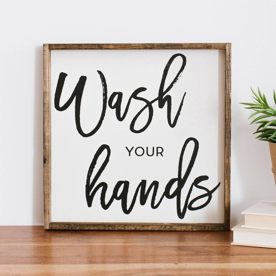 13" X 13" Wash Your Hands Wood Sign - Ranch Junkie Mercantile LLC