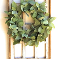 20" Frosted Green Bay Leaf Wreath Faux - Ranch Junkie Mercantile LLC